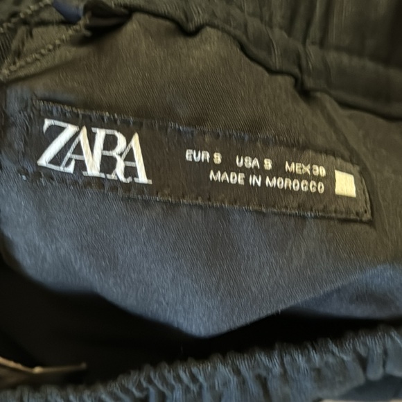 ZARA. NWT. Long Black Shorts. Elastic Waist. Drawstring.Cotton/Linen Ble… - Picture 6 of 8